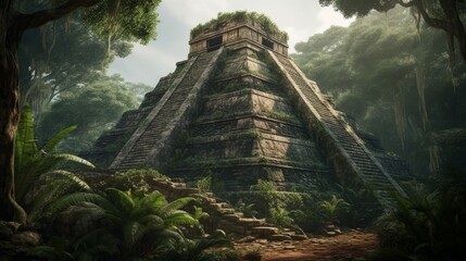 Mayan pyramid of Kukulcan El Castillo. Aztec pyramid. Generative AI - obrazy, fototapety, plakaty