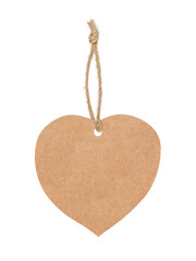 Hanging paper tag in the shape of a heart isolated on transparent background