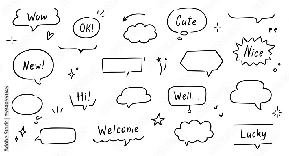 Aufkleber balloon text frame decoration set. simple hand drawn pen line speech bubble, cloud, balloon frame fo