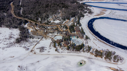 Big hotel and resort in the canadian forest in Quebec