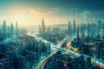 Fototapeta na wymiar view of a citylandscape of future, generative ai