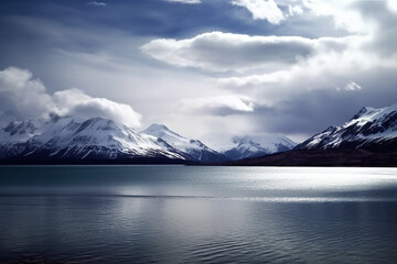 paisagem, lago e montanhas, neve, 