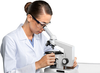 Female Scientist , Researcher , Doctor Using Microscope