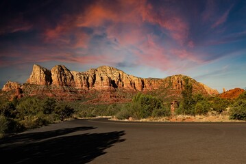 Landscape of the beautiful sandstone formations at sunset in Sedona
