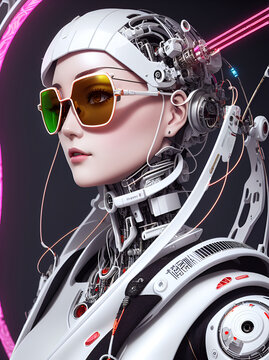 Robotic female portrait. AI generated illustration