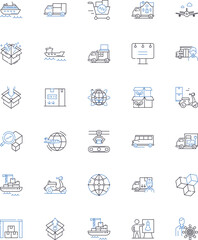 Manufacturing flow line icons collection. Assembly, Production, Efficiency, Optimization, Scheduling, Automation, Quality control vector and linear illustration. Inventory,Lead times,Workforce outline