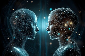 AI human and virtual person connecting 