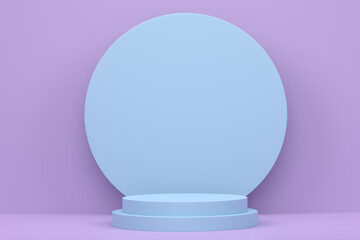 Pastel blue cylinder podium with steps on violet background
