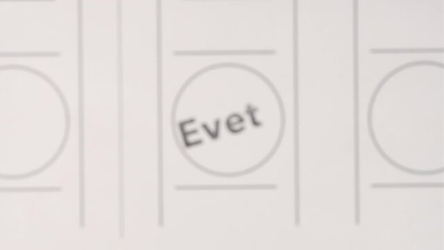 Stamp on Ballot Paper. 'Evet' Word on Paper Means 'Yes' Use for Voting on Elections in Turkey for Presidential and Member of Parliament Voting. 4K Prores.  