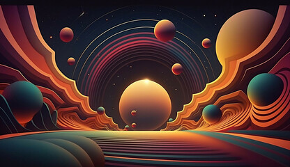  Planet and space neon abstract background retro   new quality universal colorful technology stock image illustration design generative ai