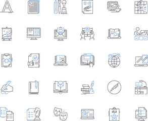 Anthology line icons collection. Collection, Compilation, Assortment, Selection, Omnibus, Digest, Compendium vector and linear illustration. Melange,Medley,Miscellany outline signs set