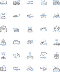 Transfer line icons collection. Transferability, Migration, Relocation, Handover, Transformation, Transport, Conversion vector and linear illustration. Translation,Expansion,Transmission outline signs