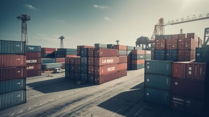 Containers cargo ship import export cargo freight. Al generated