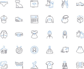 Apparel outlet line icons collection. Fashion, Clothing, Style, Outfit, Trendy, Wardrobe, Accessories vector and linear illustration. Footwear,Runway,Designer outline signs set