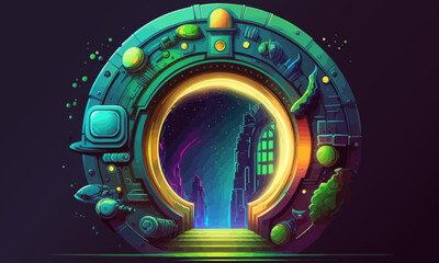 Cartoon portal to another world. Fantasy portal for the game. Flat vector illustration.
