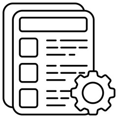 Paper with gear showcasing list management icon
