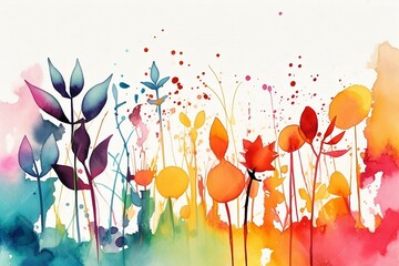 colorful abstract summer artistic watercolor flowers illustration, colorful, flowers, illustration, watercolor, decorative, artistic, multicolor. Generative AI