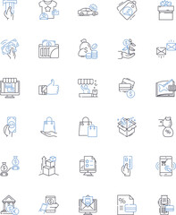 Consumer culture line icons collection. Materialism, Branding, Advertising, Consumption, Consumerism, Marketing, Retail vector and linear illustration. Commodification,Globalization,Commercialization