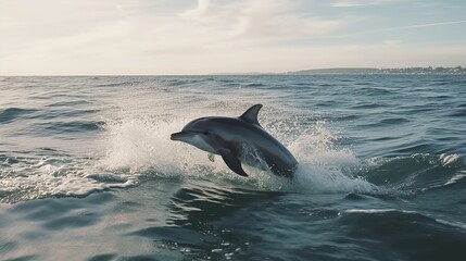 Fototapeta premium Dolphin jumping in sea water realistic photo realistic. Al generated