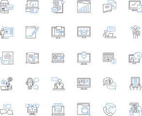 Mobile marketing line icons collection. Targeting, SMS, App, Geolocation, Engagement, Push, Analytics vector and linear illustration. QR code,Conversion,Campaign outline signs set