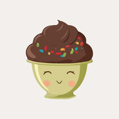 Fototapeta premium Chocolate ice cream in a green plate. Chocolate cream in cartoon style. Vector illustration