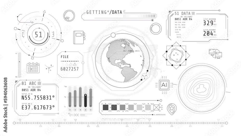 Poster animated infographics on the theme of geolocation and data exchange.