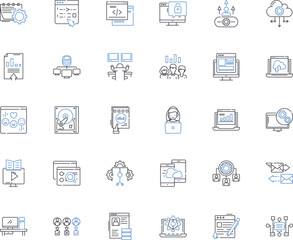 Online selling line icons collection. E-commerce, Marketplace, Internet, Digital, Platform, Transaction, Selling vector and linear illustration. Revenue,Profit,Marketing outline signs set