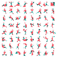 Fototapeta na wymiar Tangram puzzle. Big vector Set of tangram people.