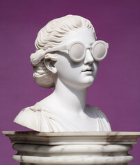 Obraz premium Female sculpture with sunglasses. AI generated image.