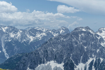 Fototapeta na wymiar Albanian Alps view. Accursed Mountains landscape viewed from Valbona 