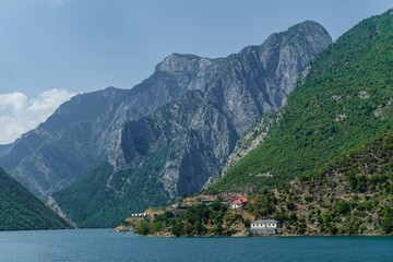 Beautiful landscape of Koman lake in Albania