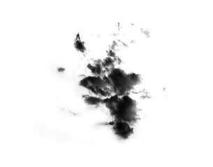 Black smoke cloud, grunge or ink flare and vapor of steam or gas, mist explosion with powder air spray. Rorschach test, abstract design element and textures isolated on a transparent png background