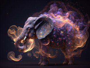 Elephant, Space nebula, Black Background, Generative KI