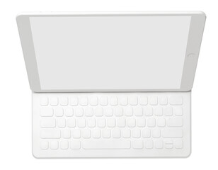 White tablet mockup isolated on white or transparent background, design element, flat lay, top view,cut out,