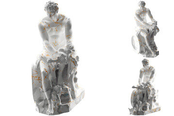 Luxurious white marble and gold statue of Ludovisi Ares, perfect for fashion apparel promotion.