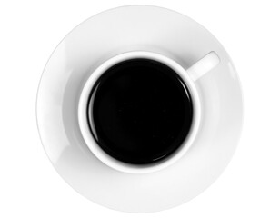 white mugs with hot coffee, isolated over a transparent background, hot drink, beverage design element, flat lay, top view