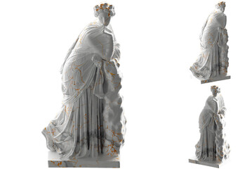 White marble statue of Polyhymnia with gold accents. Perfect for website and social media promotion.