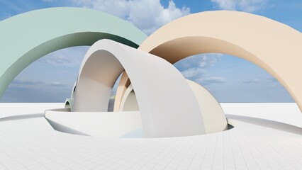 Abstract architecture background arched interior 3d render