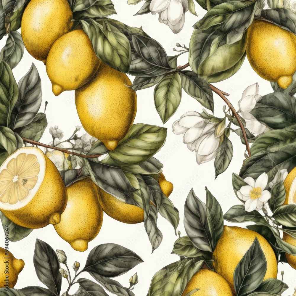 Poster not a seamless pattern of lemons. ai generative