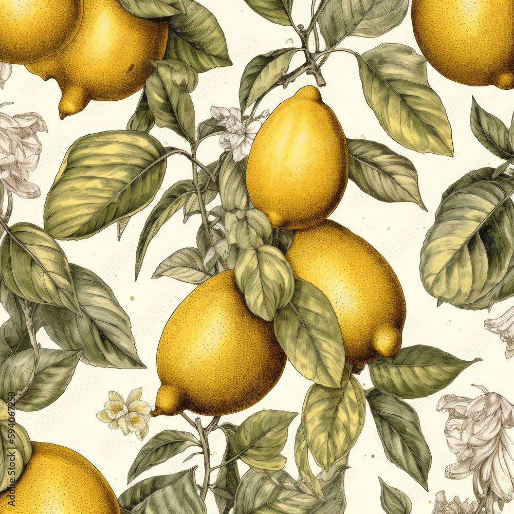 Poster not a seamless pattern of lemons. ai generative