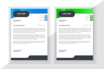 Modern business letterhead design in attractive gradient variations of blue and green between black and white. Vector illustration.