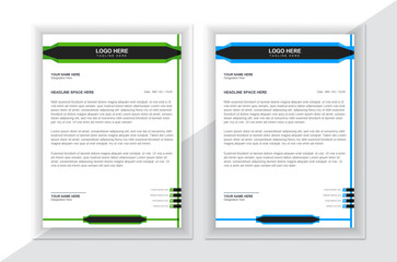 Professional corporate business letterhead layout in attractive variations of green black and blue colors.