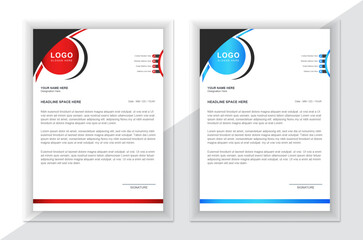 Corporate business letterhead design in attractive gradient variation of red and blue between black and white.