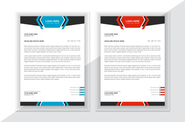 Modern and abstract business letterhead layout. Interesting variations of blue, red and black. Vector illustrations.