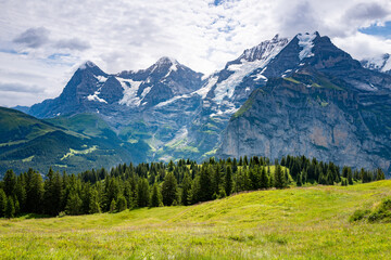 Obraz premium Scenic view of Eiger and Monch from the mountain view trail