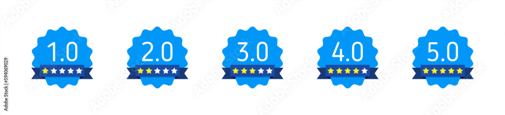 Poster set of rating stars badges with ribbon in a flat design vector