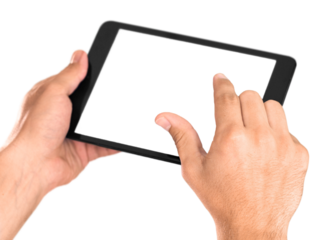 Hands Touching an iPad with Blank Screen