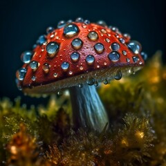 Captivating Close-Up of Mushroom Adorned with Pearls