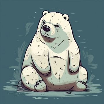 Grimmiger sitzender Eisbär / Lustige Tier Cartoon Illustration