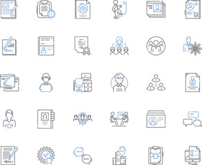 Employment hunt line icons collection. Job, Resume, Interview, Nerking, Cover letter, Application, Career vector and linear illustration. Qualifications,Experience,Job search outline signs set